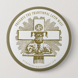 Bóton Redondo 10.16cm Tradicional Latim Massa Dourada Lamb de Deus Altar