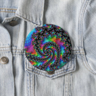 Bóton Redondo 10.16cm Trippy Hippie Psychedelic Rainbow Spiral Fractal