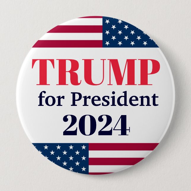 Bóton Redondo 10.16cm TRUMP para o Presidente 2024-American Flag Button (Frente)