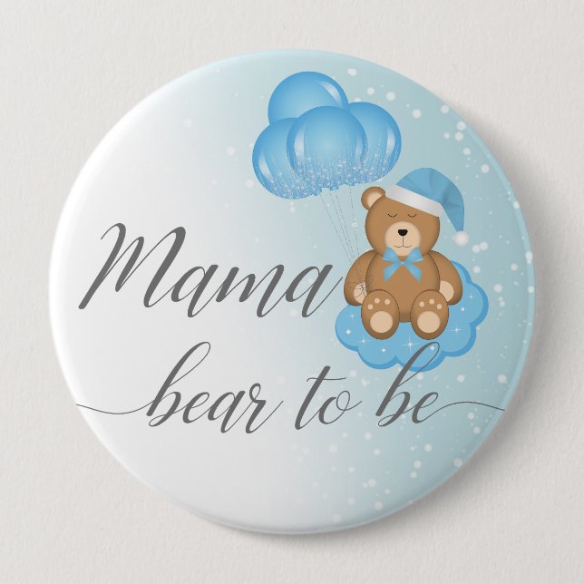 Bóton Redondo 10.16cm Urso Azul Para Ser Chá de fraldas Do Urso Sonolent (Frente)