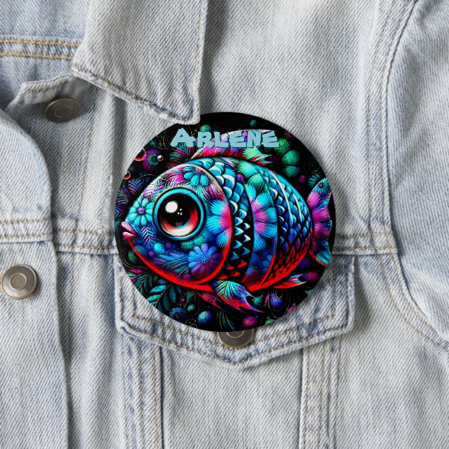 Bóton Redondo 10.16cm Whimsical Big-Eyed Fish Nautical Personalized (In Situ)