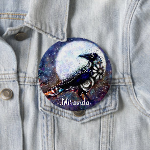 Bóton Redondo 10.16cm Whimsical Raven Moon Floral Abstrato Personalizado