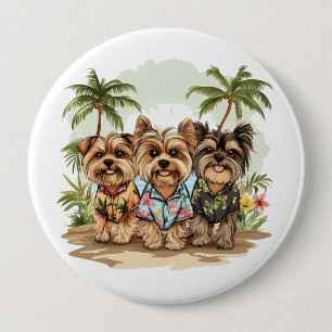 Bóton Redondo 10.16cm Yorkshire Terrier Dogs Hawaiian Shirts