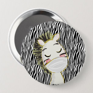 Bóton Redondo 10.16cm Zebra de segurança animal criança Coronavírus
