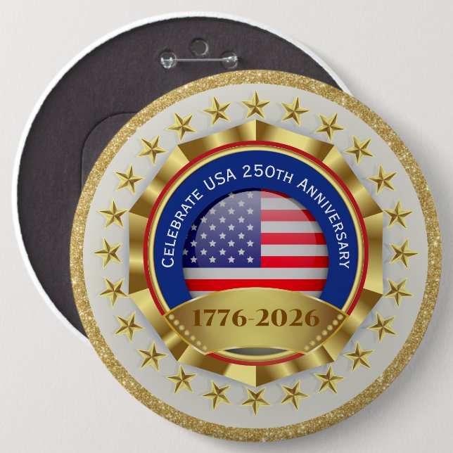 Bóton Redondo 15.24cm 250th Anniversary USA Patriotic | 1776–2026 (Frente & Verso)
