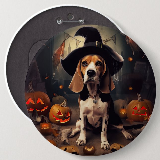 Bóton Redondo 15.24cm Abóboras Beagle Halloween Assustadoras (Frente & Verso)