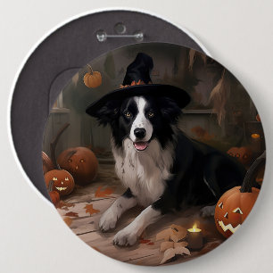 Bóton Redondo 15.24cm Abóboras Border Collie Halloween Assustador