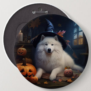 Bóton Redondo 15.24cm Abóboras Samoyed Halloween Assustador