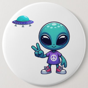 Bóton Redondo 15.24cm Alienígena de paz e nave espacial