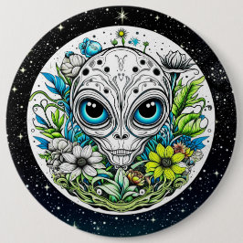 Bóton Redondo 15.24cm Alienígena extraterrestre em flores noites estérei