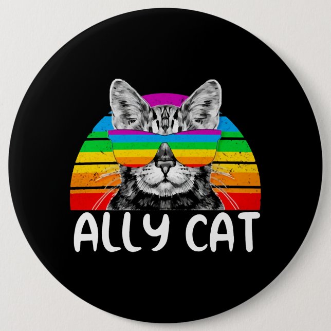 Bóton Redondo 15.24cm Ally Cat Rainbow Óculos suntuosos LGBT Orgulho gay (Frente)