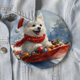 Bóton Redondo 15.24cm American Eskimo em Treno Deixe Nevar Natal