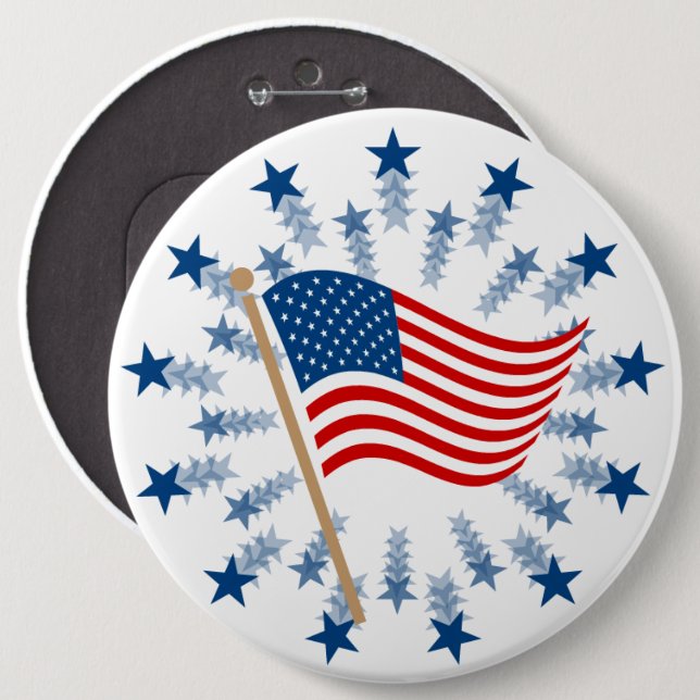 Bóton Redondo 15.24cm American Flag Starburst Fireworks 4 de julho (Frente & Verso)