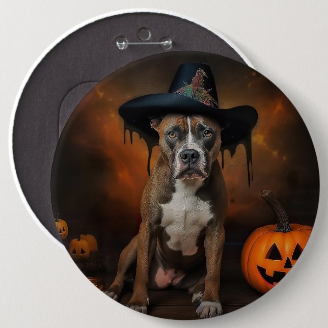 Bóton Redondo 15.24cm American Staffordshire Pumpkins Halloween Scary (Frente & Verso)