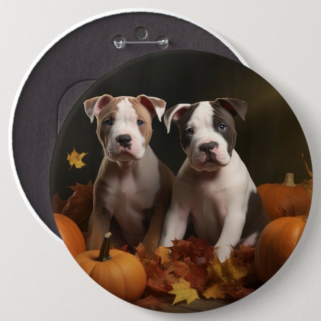 Bóton Redondo 15.24cm American Staffordshire Puppy Autumn Delight (Frente & Verso)
