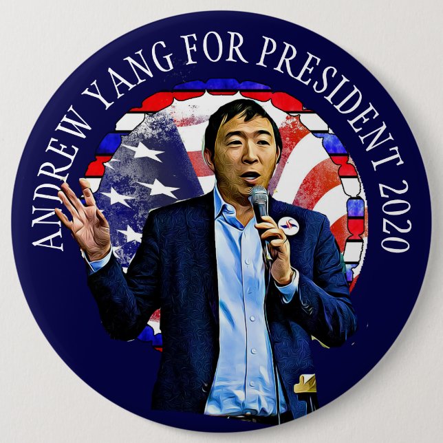 Bóton Redondo 15.24cm Andrew Yang para a eleição do Presidente dos EUA e (Frente)