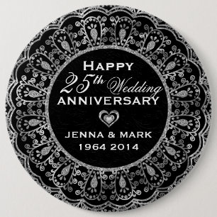 Bóton Redondo 15.24cm Aniversário do 25 Floral Floral de