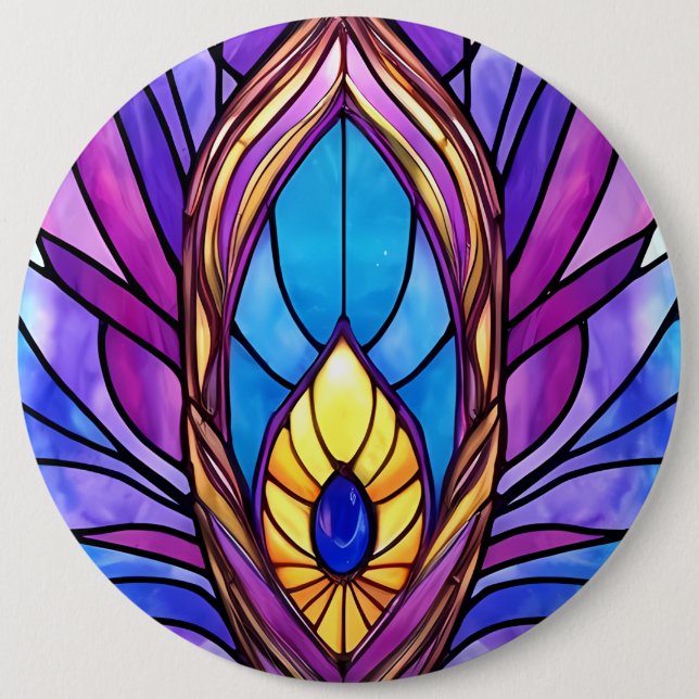 Bóton Redondo 15.24cm Art Nouveau Estilo De Vidro Pavão Arrefecido (Frente)