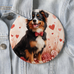 Bóton Redondo 15.24cm Australian Shepherd com Rosas - Dia dos Namorados