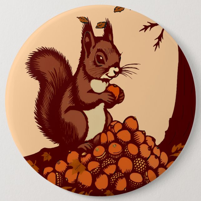 Bóton Redondo 15.24cm 🐿️ Autumn Squirrel Pin Button / Badge - Clothing  (Frente)