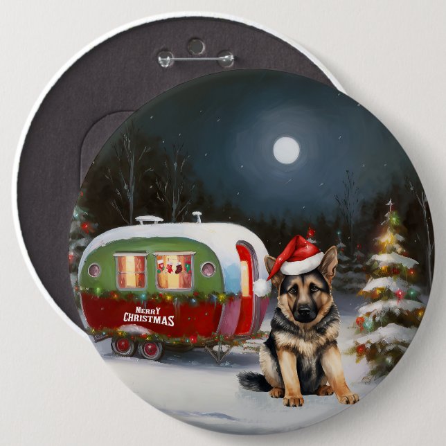 Bóton Redondo 15.24cm Aventura de Natal do Caravan, German shepherd de i (Frente & Verso)