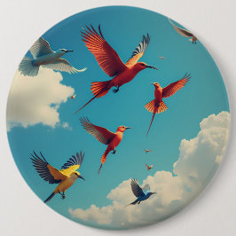 Bóton Redondo 15.24cm Aves coloridas num céu azul