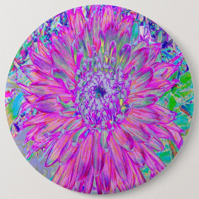Bóton Redondo 15.24cm Azul rosa legal e Artsy Roxo Dahlia Bloom (Frente)