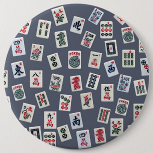 Bóton Redondo 15.24cm Azulejo MahJongg em azul escuro