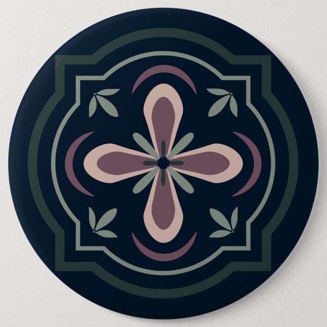 Bóton Redondo 15.24cm azulejos geométricos florais de cores terrosas (Frente)