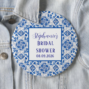 Bóton Redondo 15.24cm Azulejos Portugueses Azuis Mediterrâneo Chá de Beb