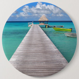 Bóton Redondo 15.24cm Barcos em um molhe no botão pacífico