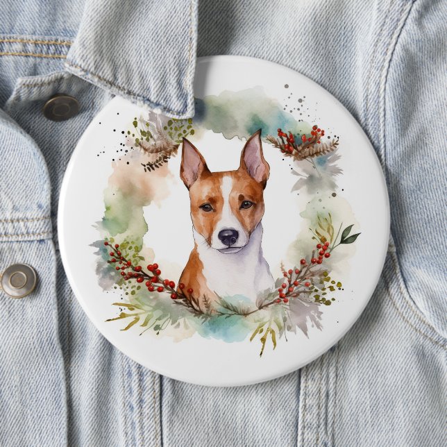 Bóton Redondo 15.24cm Basenji Christmas Wreath Festivo Pup (In Situ)