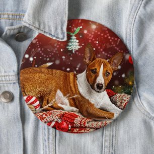 Bóton Redondo 15.24cm Basenji Dog Christmas Festivo