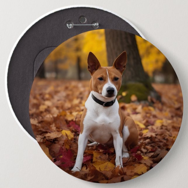 Bóton Redondo 15.24cm Basenji no outono deixa cair inspiração (Frente & Verso)