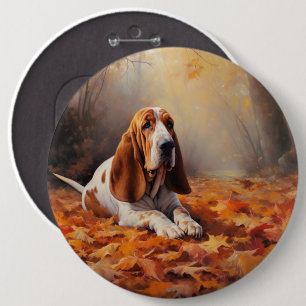 Bóton Redondo 15.24cm Basset Hound nas Folhas de Outono Caídas Inspira