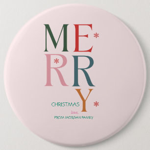 Bóton Redondo 15.24cm Bastante Colorida, Feliz Natal Rosa