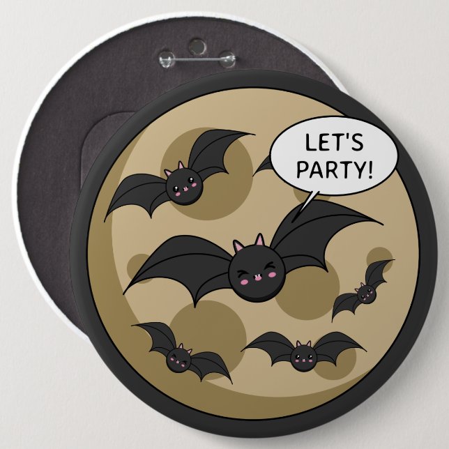 Bóton Redondo 15.24cm Bats com festa na lua cheia (Frente & Verso)