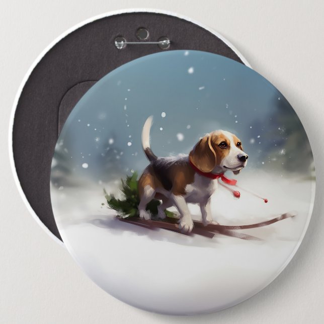 Bóton Redondo 15.24cm Beagle Natal neve inverno (Frente & Verso)