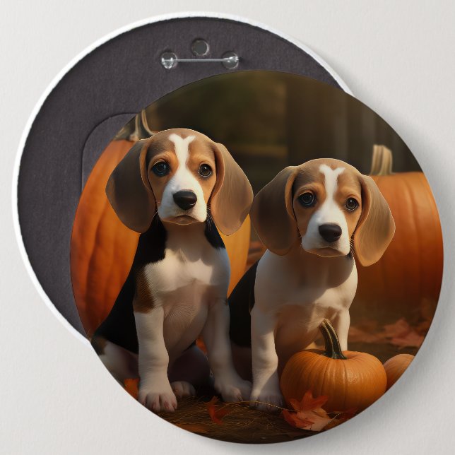 Bóton Redondo 15.24cm Beagle Puppy Autumn Delight Pumpkin (Frente & Verso)