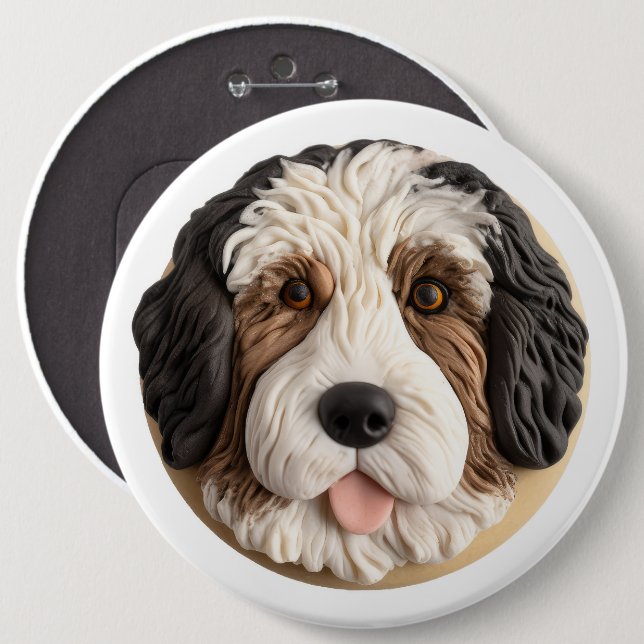 Bóton Redondo 15.24cm Bernedoodle Cachorro 3D Inspirado (Frente & Verso)