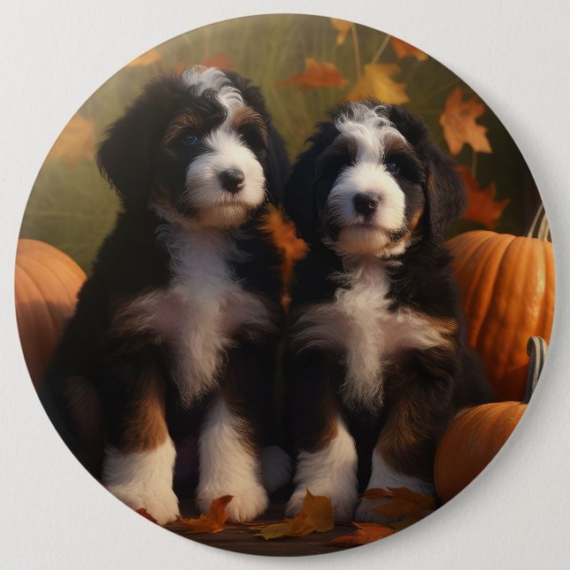Bóton Redondo 15.24cm Bernedoodle Puppy Autumn Delight Pumpkin (Frente)