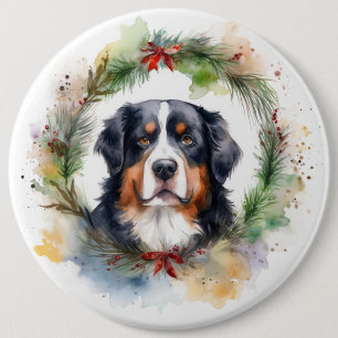 Bóton Redondo 15.24cm Bernese Mountain Christmas Wreath Festivo