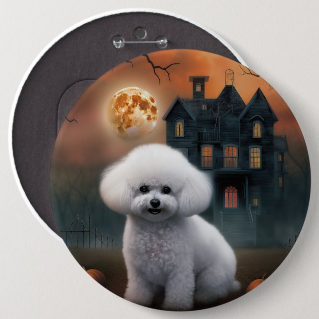Bóton Redondo 15.24cm Bichon Frise Halloween Assustador (Frente & Verso)