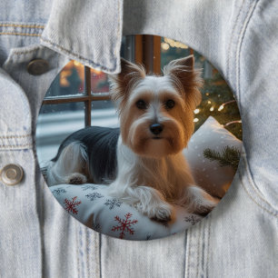 Bóton Redondo 15.24cm Biewer Terrier Com Luzes de Natal Feriado