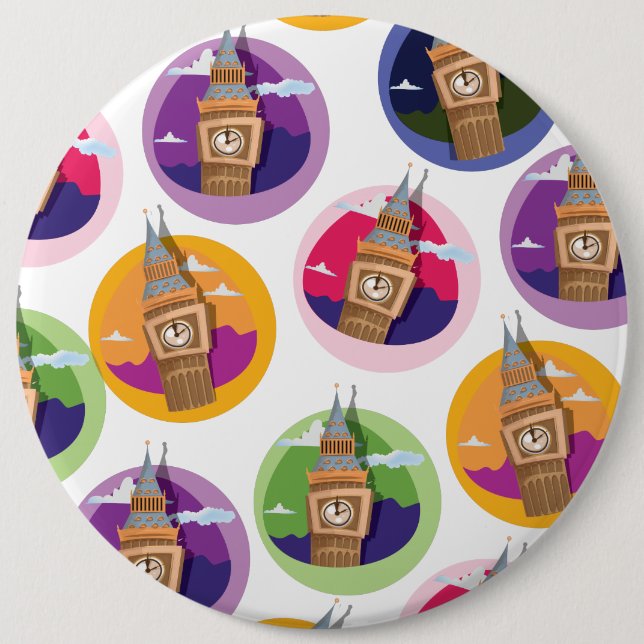 Bóton Redondo 15.24cm Big Ben Westminster Clock Tower (Frente)