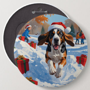 Bóton Redondo 15.24cm Bluetick Coonhound Correndo na Neve com Natal