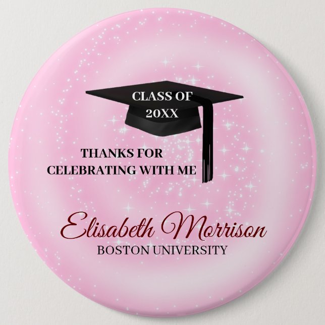 Bóton Redondo 15.24cm Boné preto a rosa (Frente)