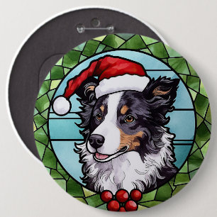 Bóton Redondo 15.24cm Border Collie Vidro Colorido Natal