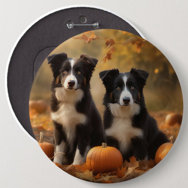 Bóton Redondo 15.24cm Bordo Collie Puppy Autumn Delight Pumpkin (Frente & Verso)