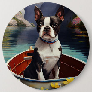 Bóton Redondo 15.24cm Boston Terrier em um remo: Uma aventura cênica
